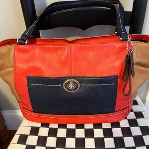 Coach Orange/Red, Tan, and Navy Satchel